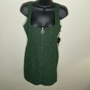 XL Green front zip overall dress NWT